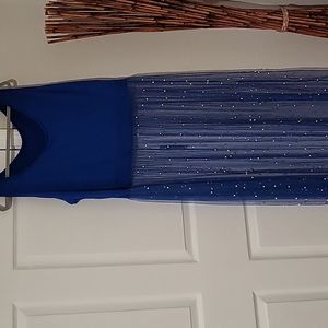 Blue maxi dress with lace and pearls